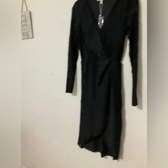 Steve Madden Elegant Crinkle Metallic Long Sleeve Black Dress Sz XS - Picture 5 of 13